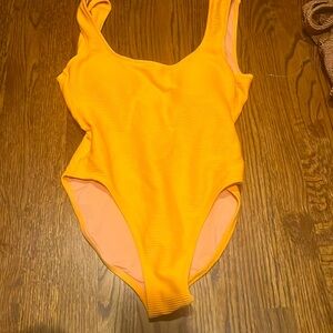 Jcrew ribbed, lined orange square neck one piece